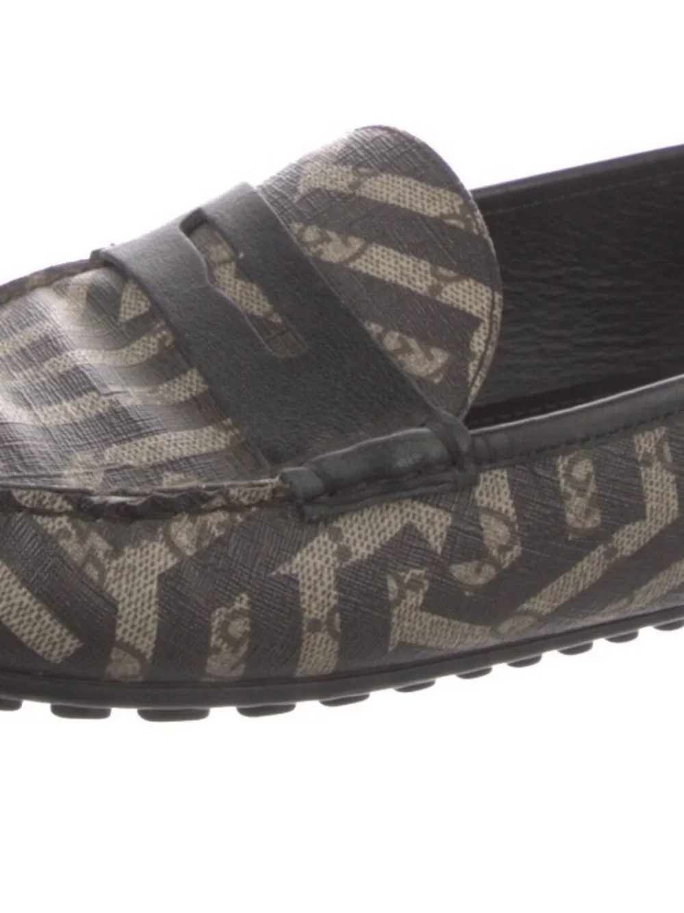 Gucci Black and Gray Patterned Canvas Penny Loafers